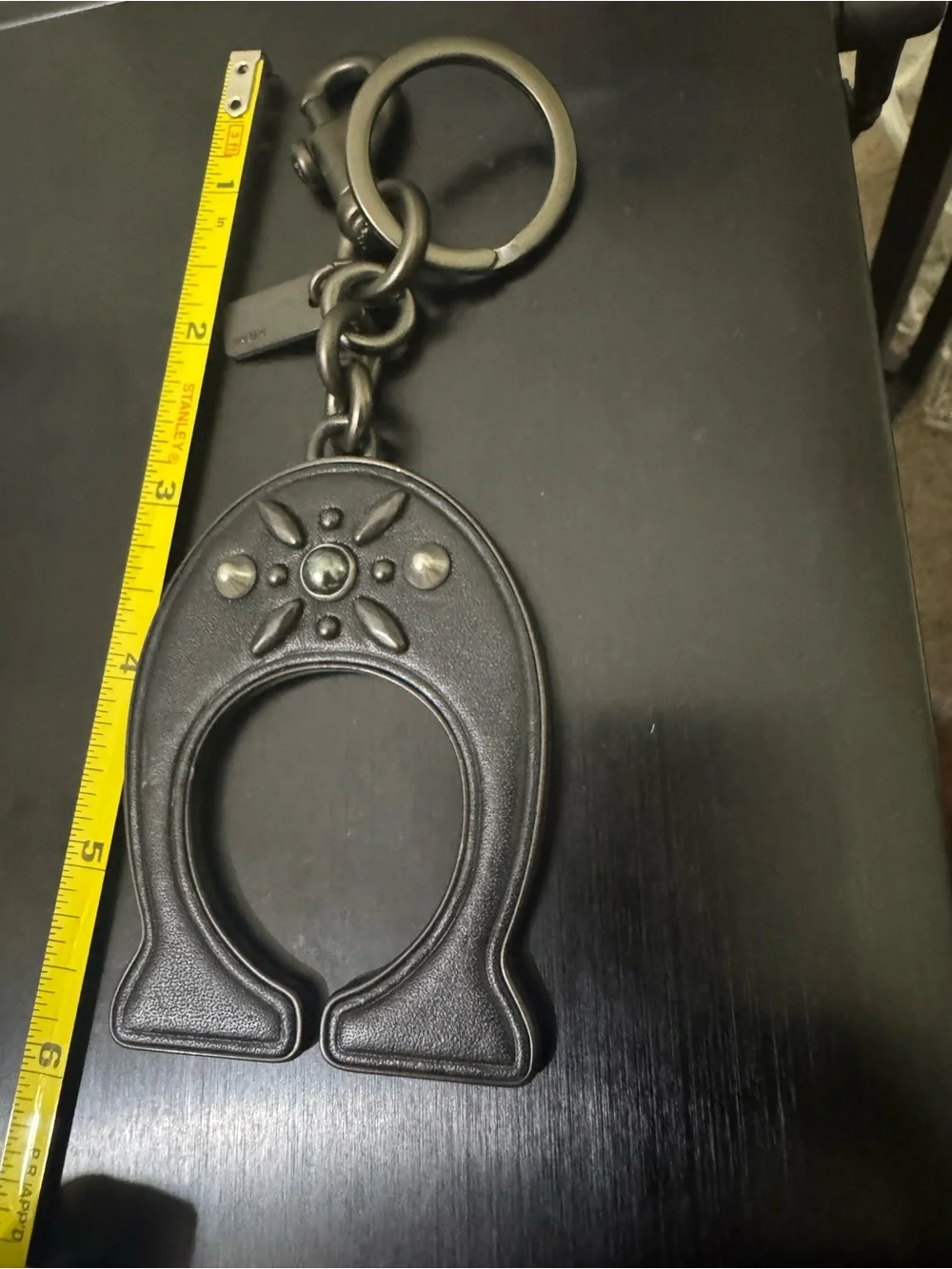 Coach Black Leather and Gunmetal Key Fob with Stud Accents - Picture 5 of 6